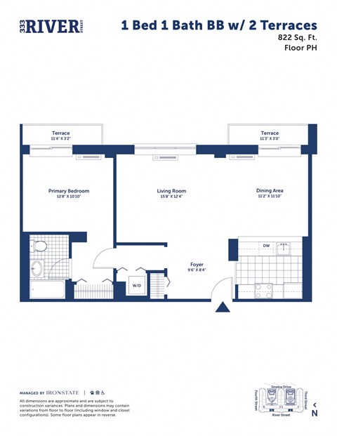 the floor plan of reverie 1010 bbd dw 2 terraces